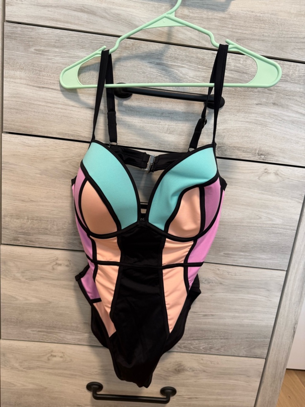 Colorblock One-Piece Swimsuit - Mint, Peach & Pink
